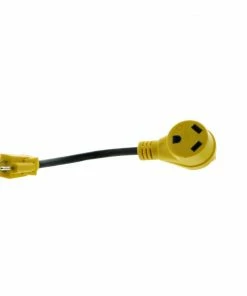 Road & Home RV Accessories 12 In. RV Electrical Adapter Fits 15 Amp Male to 30 Amp Female with Pull Out Handles Type 12/3 SJTW 30 Amp 125 V to 4 Degrees Fahrenheit Cold Weather Jacket Black with Yellow Handles