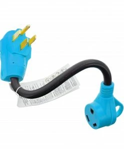 Road & Home RV Accessories 18 In. RV Electrical Adapter Fits 50 Amp Male to 30 Amp Female with Pull Out Handles Type 10/3 STW 30 Amp 125 V to 4 Degrees Fahrenheit Cold Weather Jacket Black with Yellow Handles