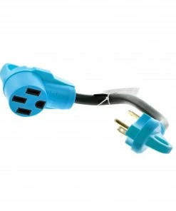 Road & Home RV Accessories 18 In. RV Electrical Adapter Fits 30 Amp Male to 50 Amp Female with Pull Out Handles Type 10/3 STW 30 Amp 125 V to 4 Degrees Fahrenheit Cold Weather Jacket Black with Yellow Handles